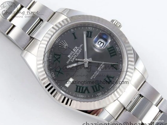 Best Edition Steel Dial Oyster Green Gray VR3235 on 126334 DateJust Roman C+F 41 Bracelet 904L SS 1:1 0223